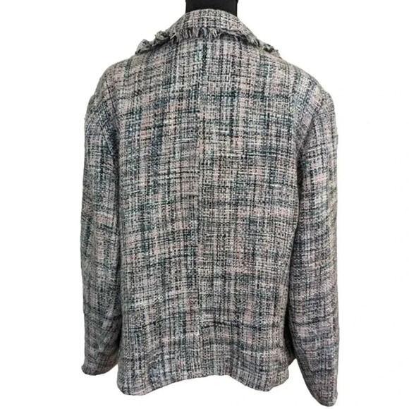 Tara Jones Tweed Blazer Fringe Edges Pink Gray White Black Plaid 18 - Picture 3 of 8